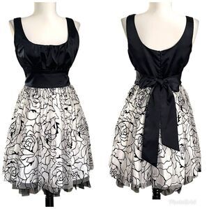 XOXO Babydoll Y2K Floral Tulle Mini Dress Sz 5 S Bow Milkmaid Pin up Whimsy